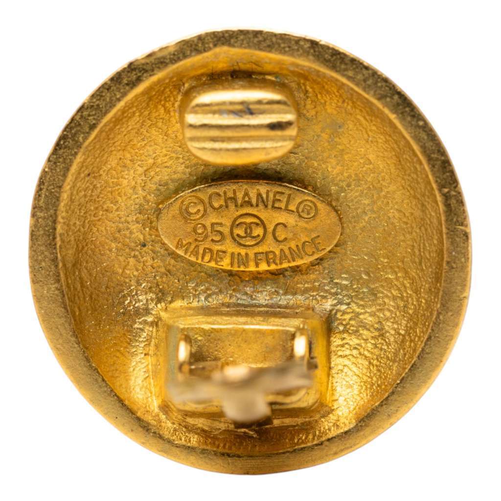Chanel CC Gold Plated Button Clip On Earrings Gold Metal Very good - Inside View