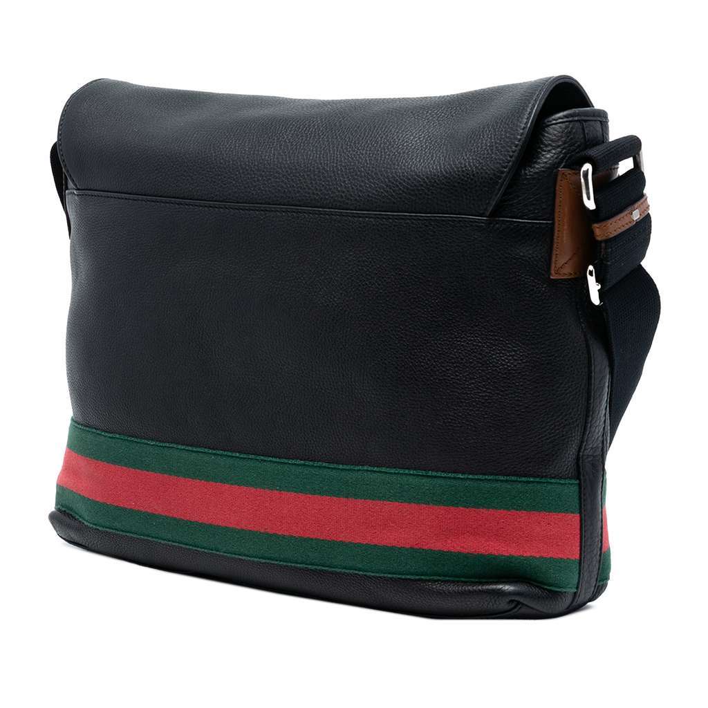 Gucci Leather Web Messenger Bag Black Leather Very good condition - Back View