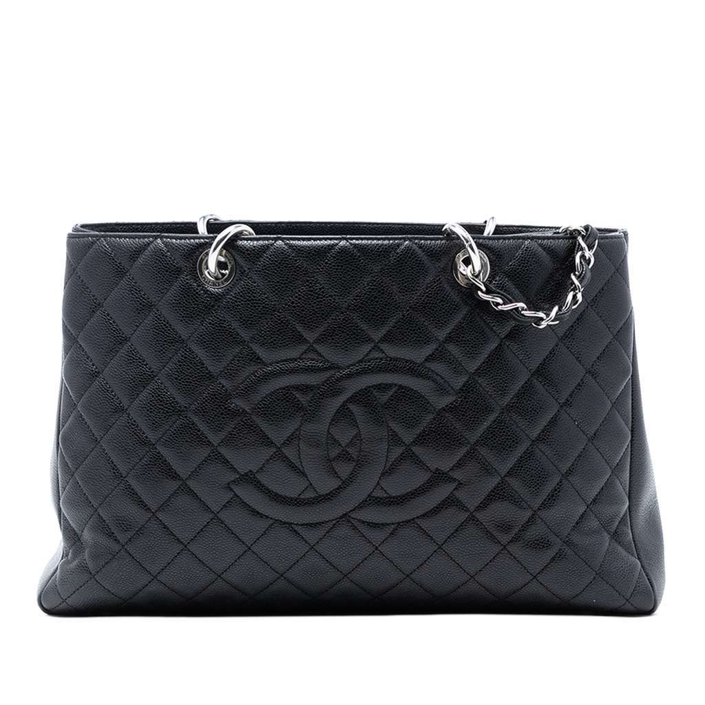 Chanel Caviar Grand Shopping Tote XL Black Leather Very good condition - Front View
