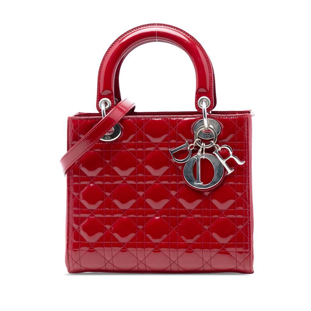 Dior Medium Patent Cannage Lady Dior Red Leather Very good - Front View