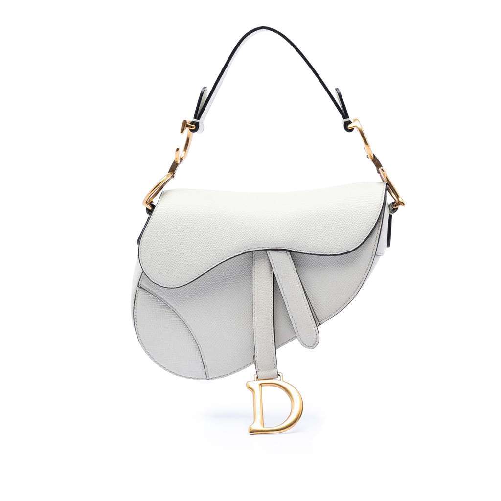 Dior Mini Grained Calfskin Saddle Bag White Leather Very good - Front View