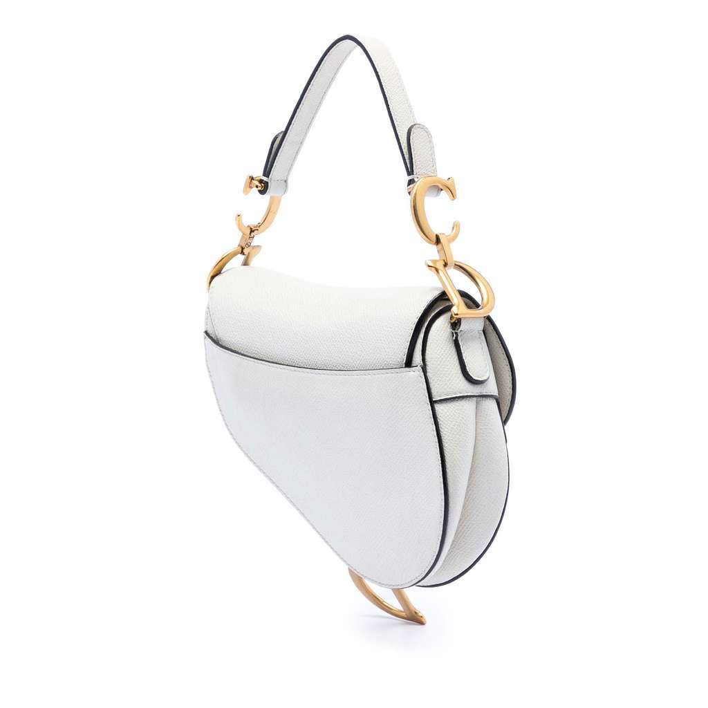Dior Mini Grained Calfskin Saddle Bag White Leather Very good - Back View