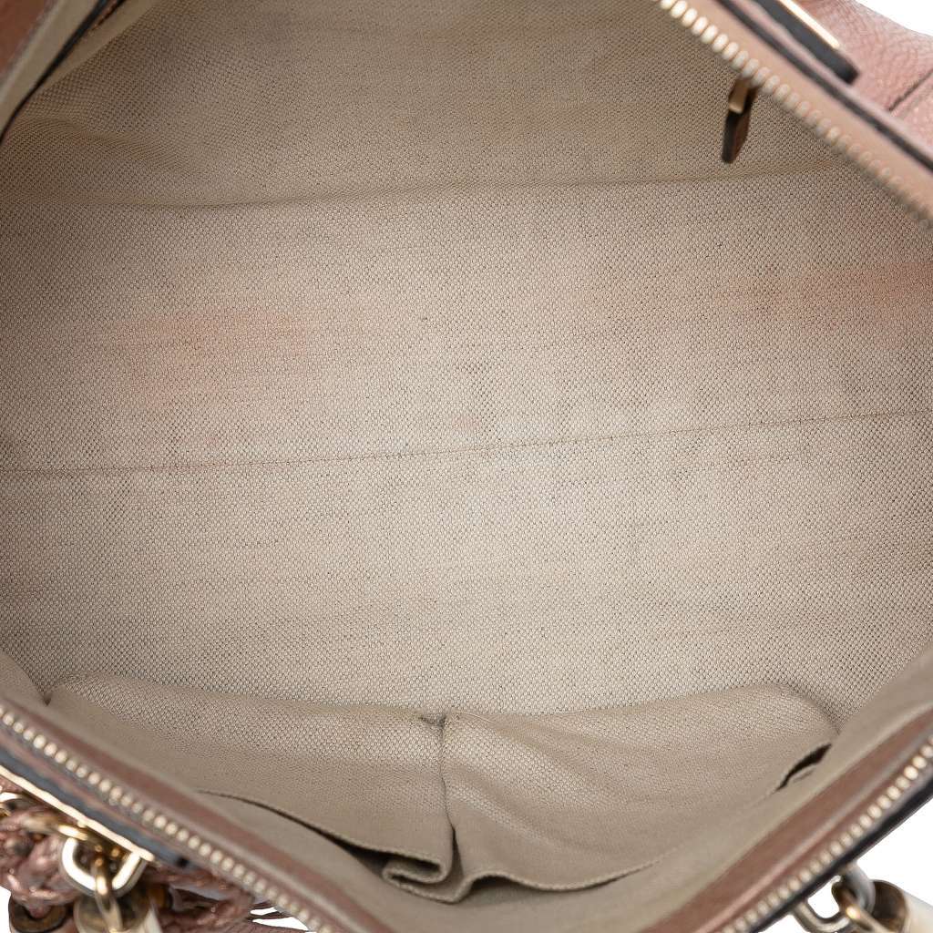 Gucci Metallic Pebbled Calfskin Bella Satchel Pink Leather Good condition - Model View
