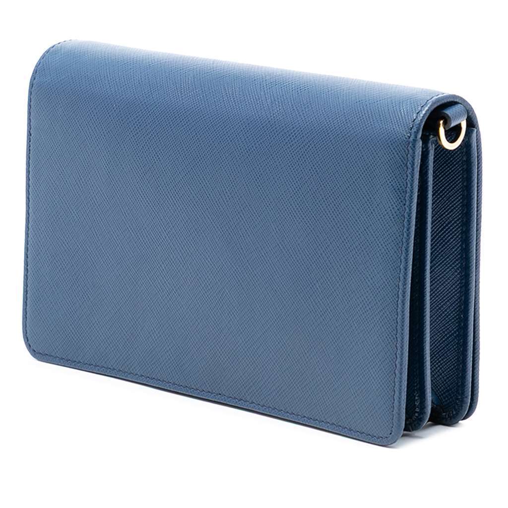 Prada Saffiano Lux Monochrome Wallet on Chain Blue Leather Very good condition - Back View