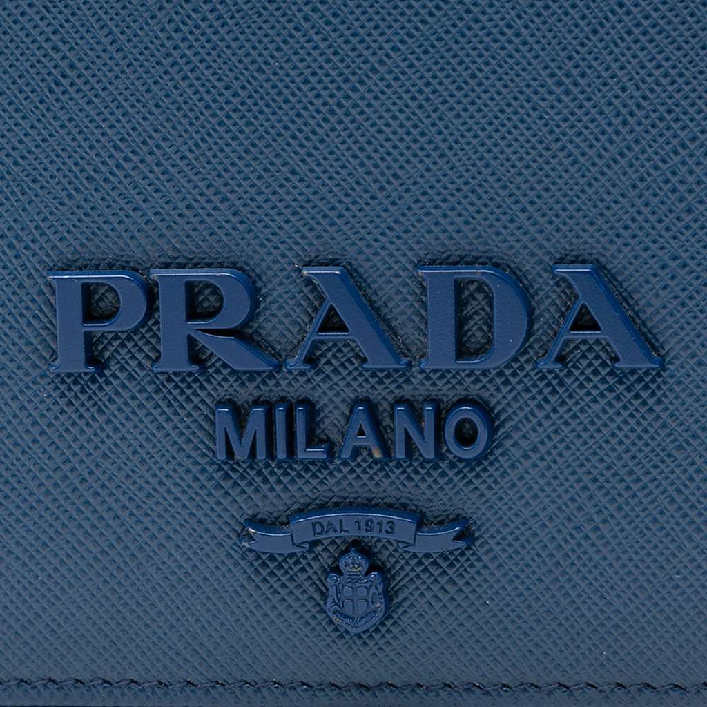 Prada Saffiano Lux Monochrome Wallet on Chain Blue Leather Very good condition - Box View