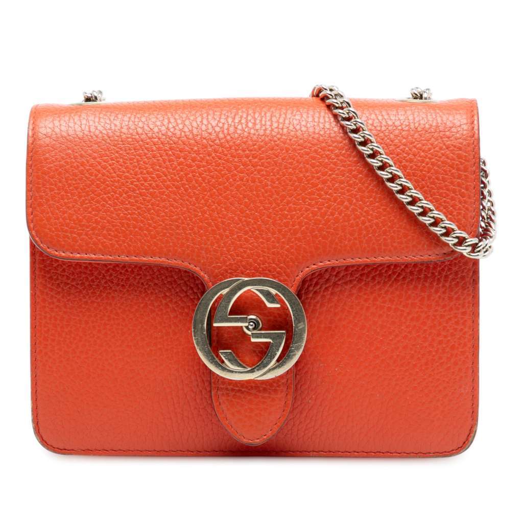 Gucci Small Dollar Calfskin Interlocking G Crossbody Orange Leather Very good - Front View
