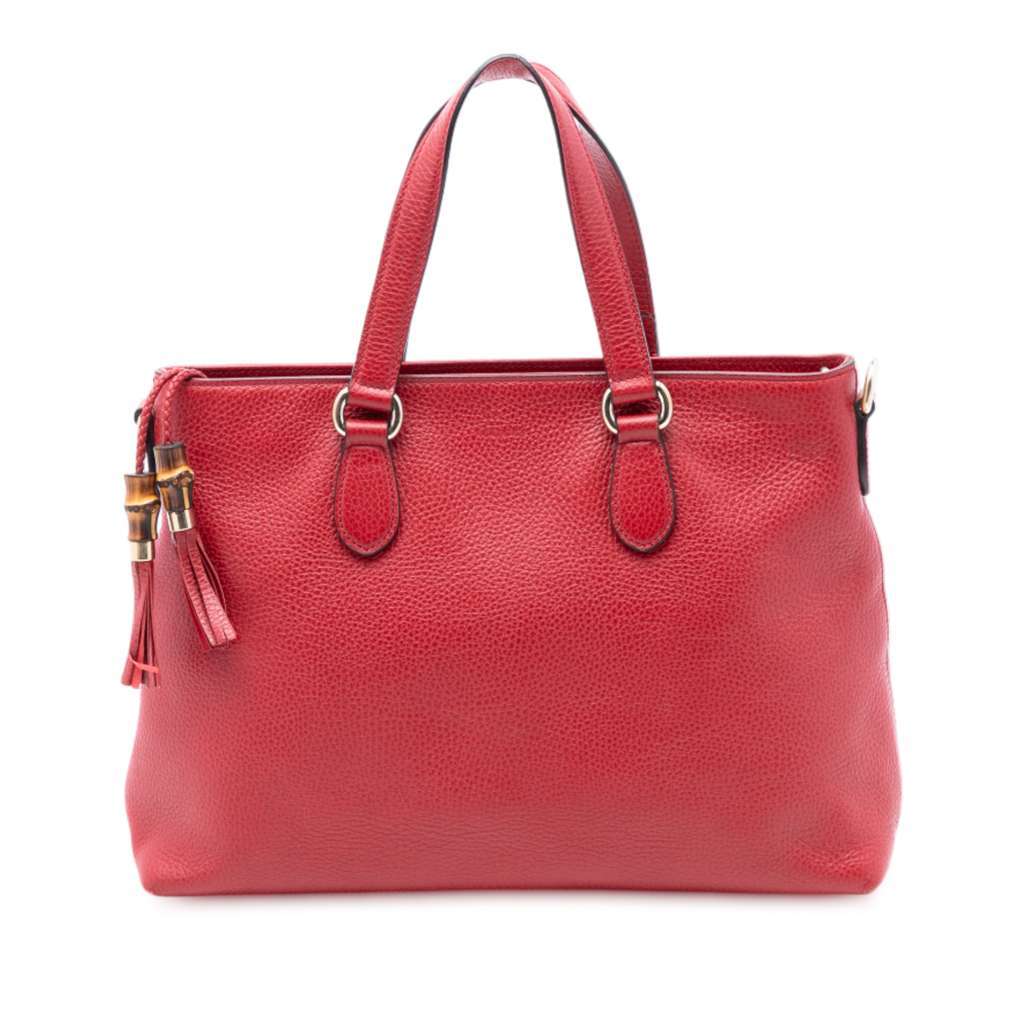 Gucci Leather Bamboo Tassel Satchel Red Leather Very good - Front View