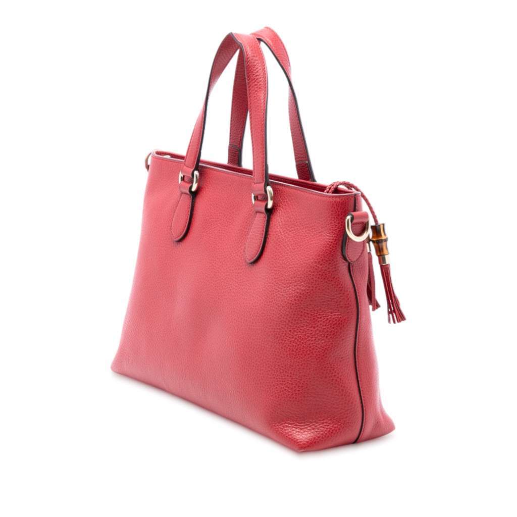 Gucci Leather Bamboo Tassel Satchel Red Leather Very good - Back View
