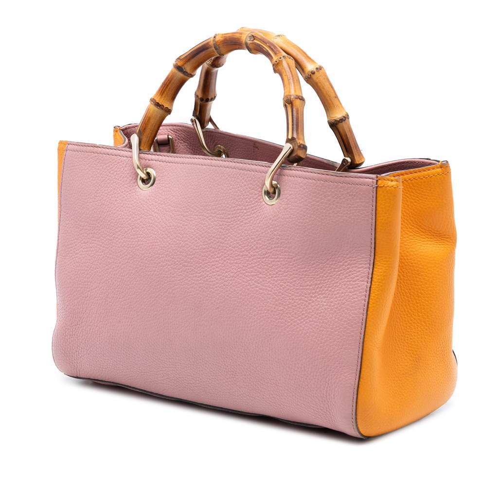 Gucci Medium Bicolor Calfskin Bamboo Shopper Satchel Pink Leather Very good condition - Back View