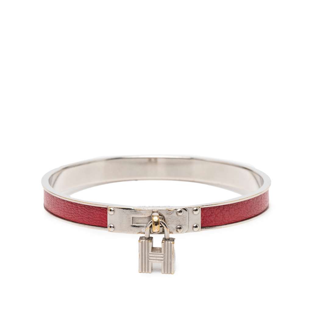 Hermès Leather Kelly H Cadena Lock Bangle Bracelet Red Leather Good condition - Front View
