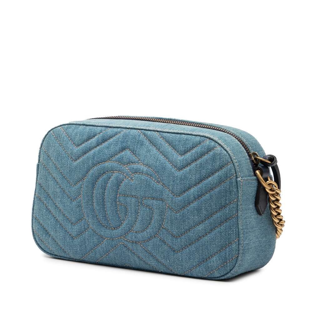 Gucci Small GG Marmont Matelasse Denim Pearly Crossbody Blue Denim Very good - Back View