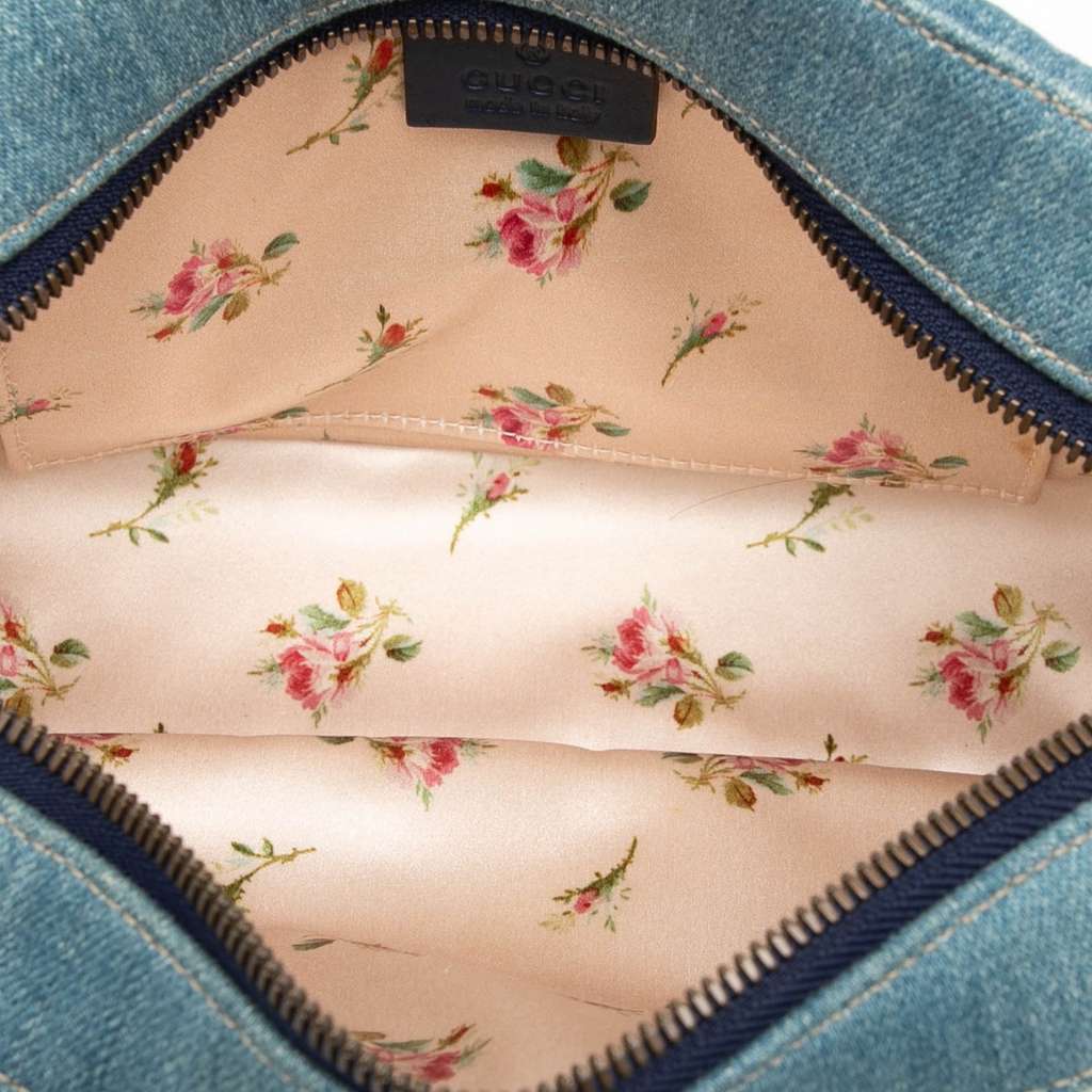 Gucci Small GG Marmont Matelasse Denim Pearly Crossbody Blue Denim Very good - Model View