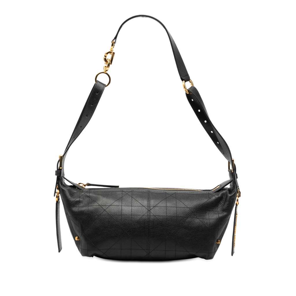 Dior Small Crinkled Calfskin Macrocannage D Journey Bag Black Leather Good - Front View