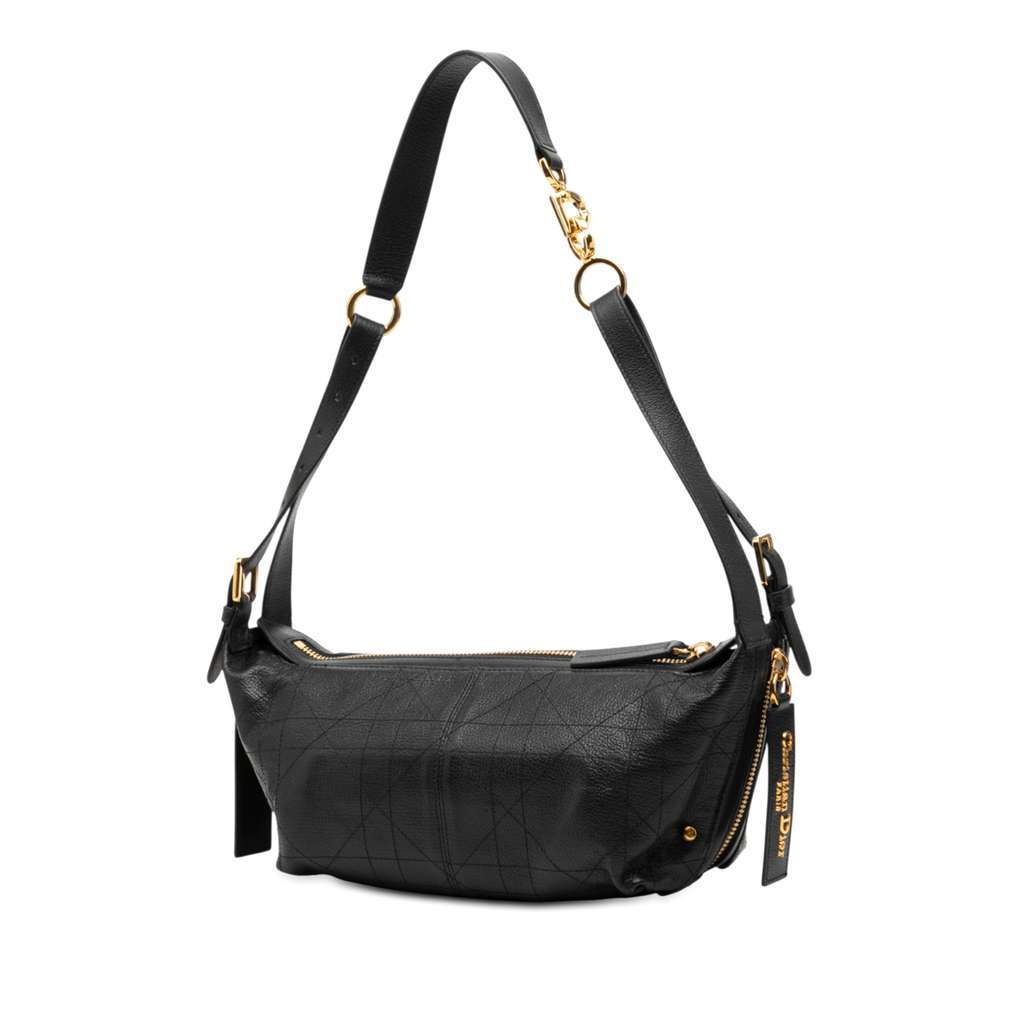Dior Small Crinkled Calfskin Macrocannage D Journey Bag Black Leather Good - Back View