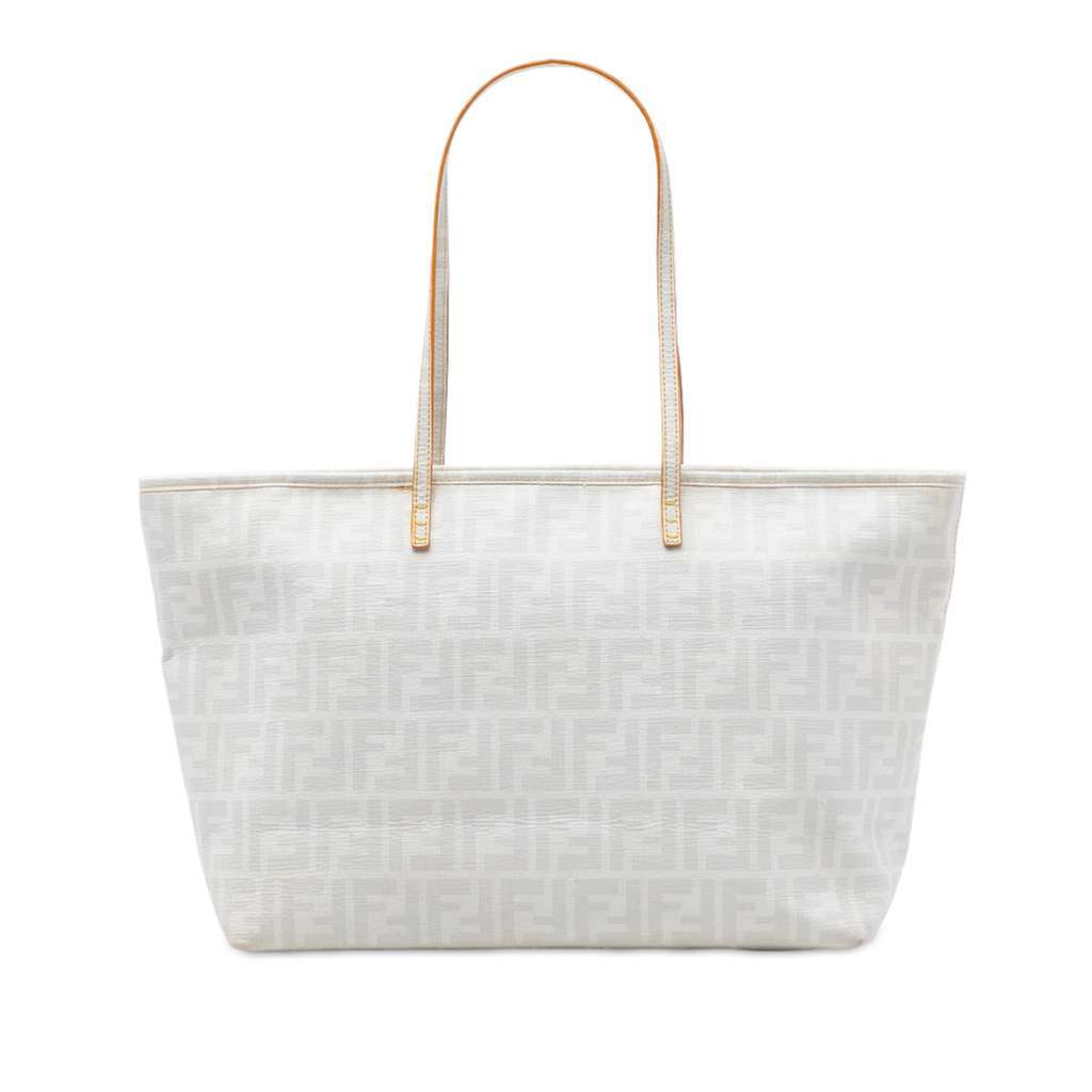 Fendi Medium Zucca Spalmati Roll Tote White Canvas Very good - Front View