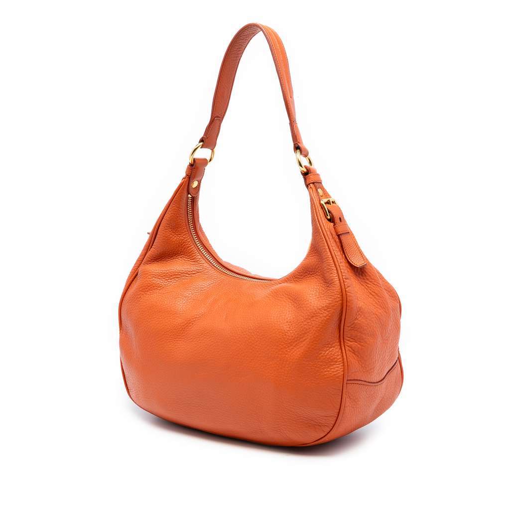 Prada Vitello Daino Zip Top Hobo Orange Leather Very good condition - Back View