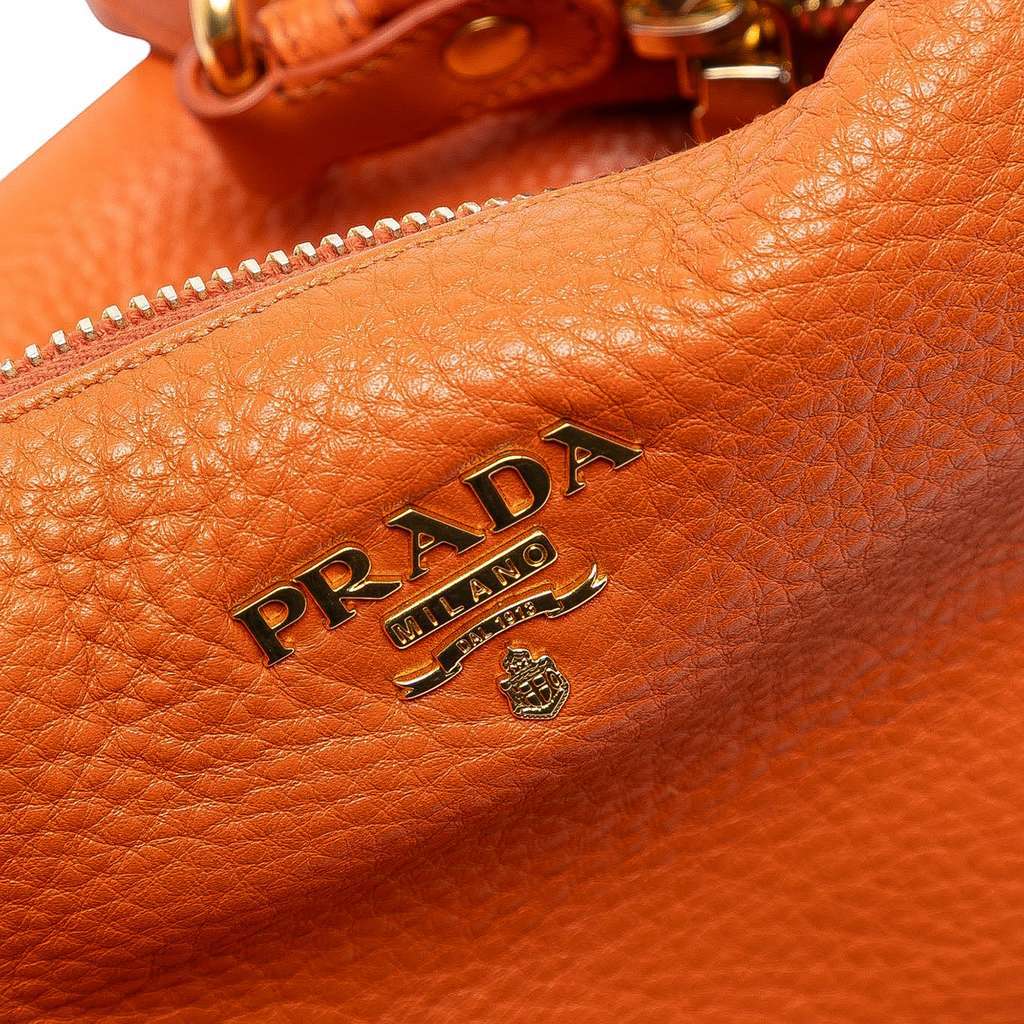 Prada Vitello Daino Zip Top Hobo Orange Leather Very good condition - Box View