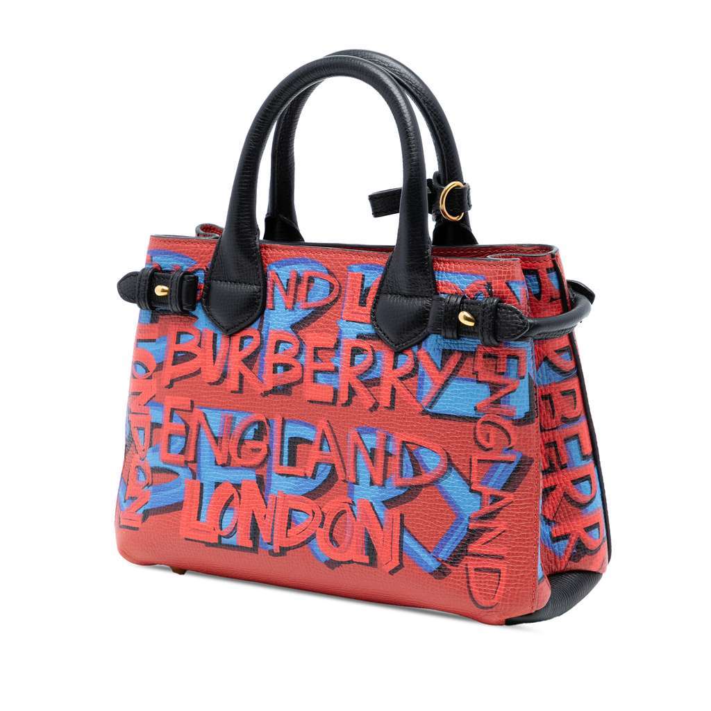 Burberry Small Graffiti Print Grainy Calfskin Banner Satchel Red Leather Very good condition - Back View