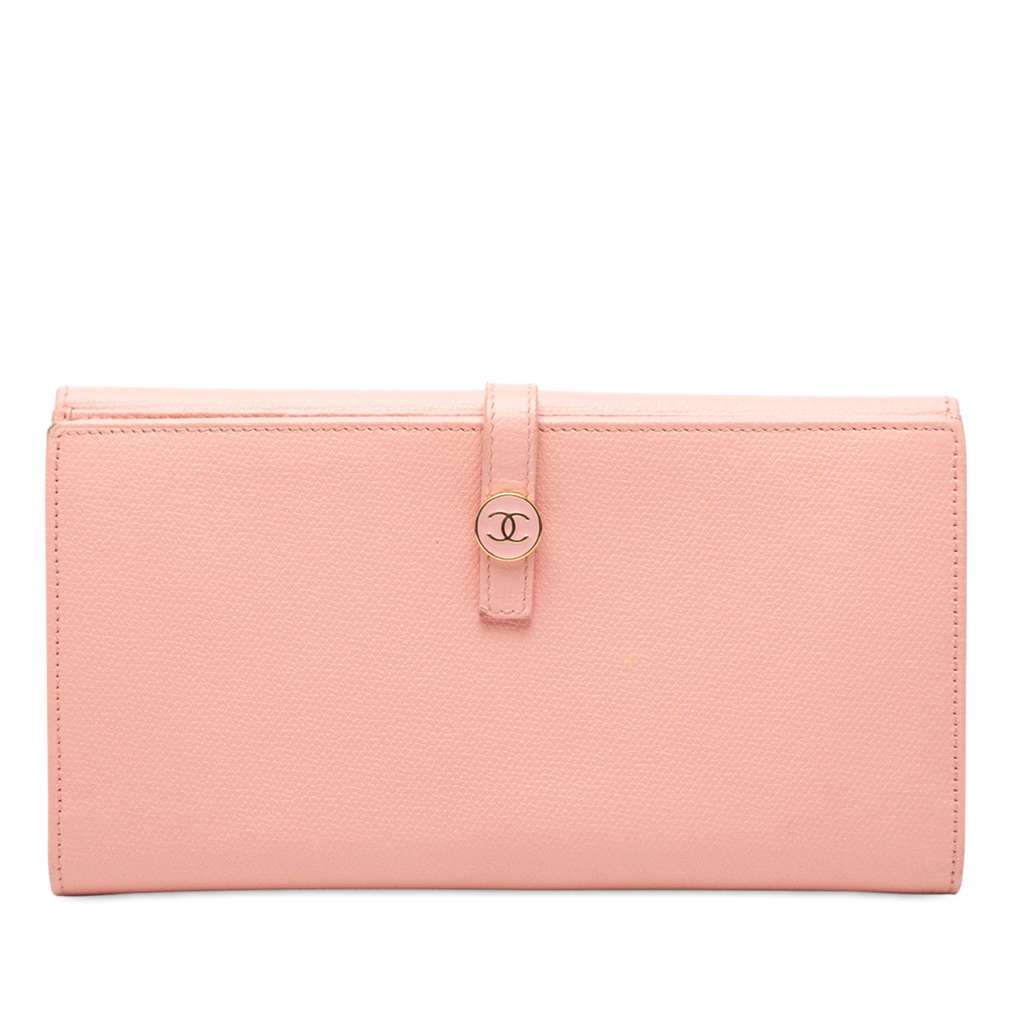Chanel CC Grained Calfskin Flap Long Wallet Pink Leather Very good condition - Front View