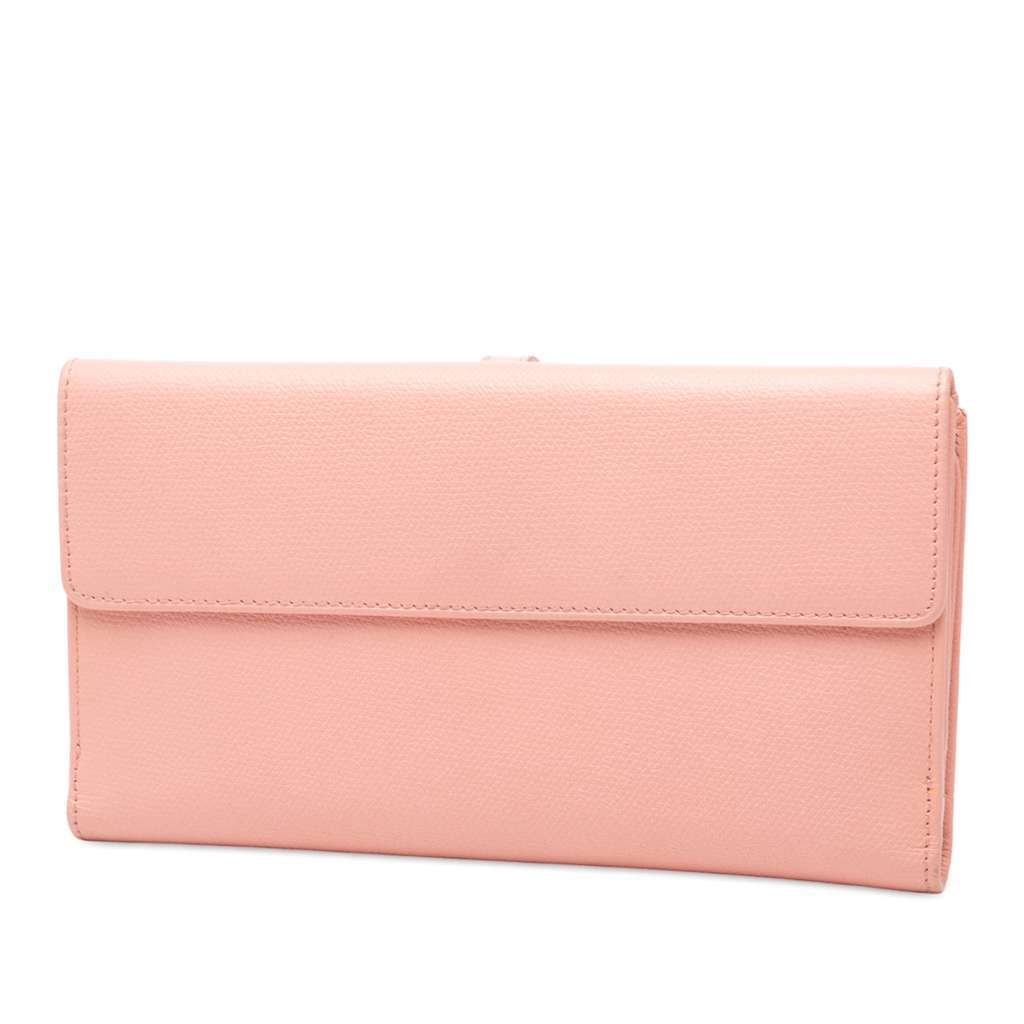 Chanel CC Grained Calfskin Flap Long Wallet Pink Leather Very good condition - Back View