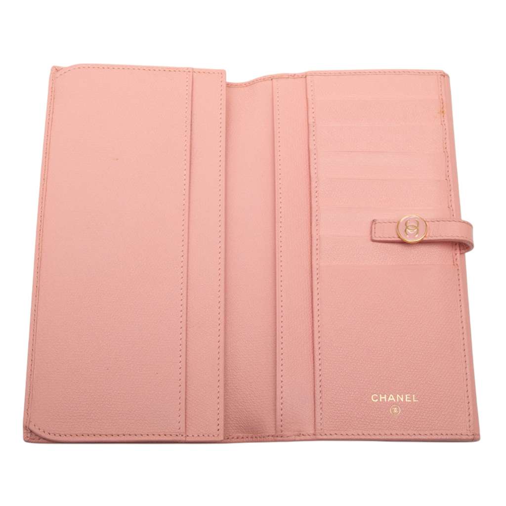 Chanel CC Grained Calfskin Flap Long Wallet Pink Leather Very good condition - Model View
