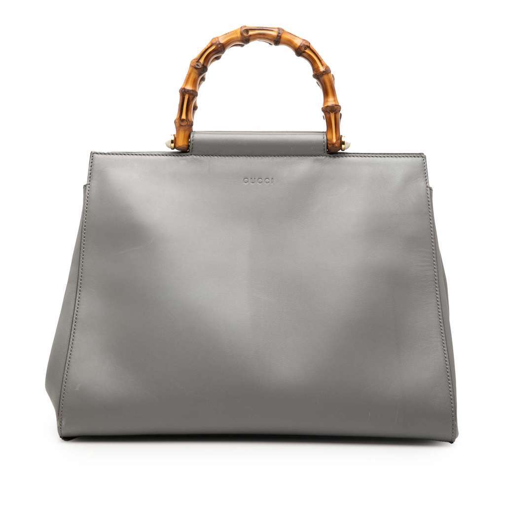 Gucci Medium Leather Bamboo Nymphaea Satchel Grey Leather Good - Front View