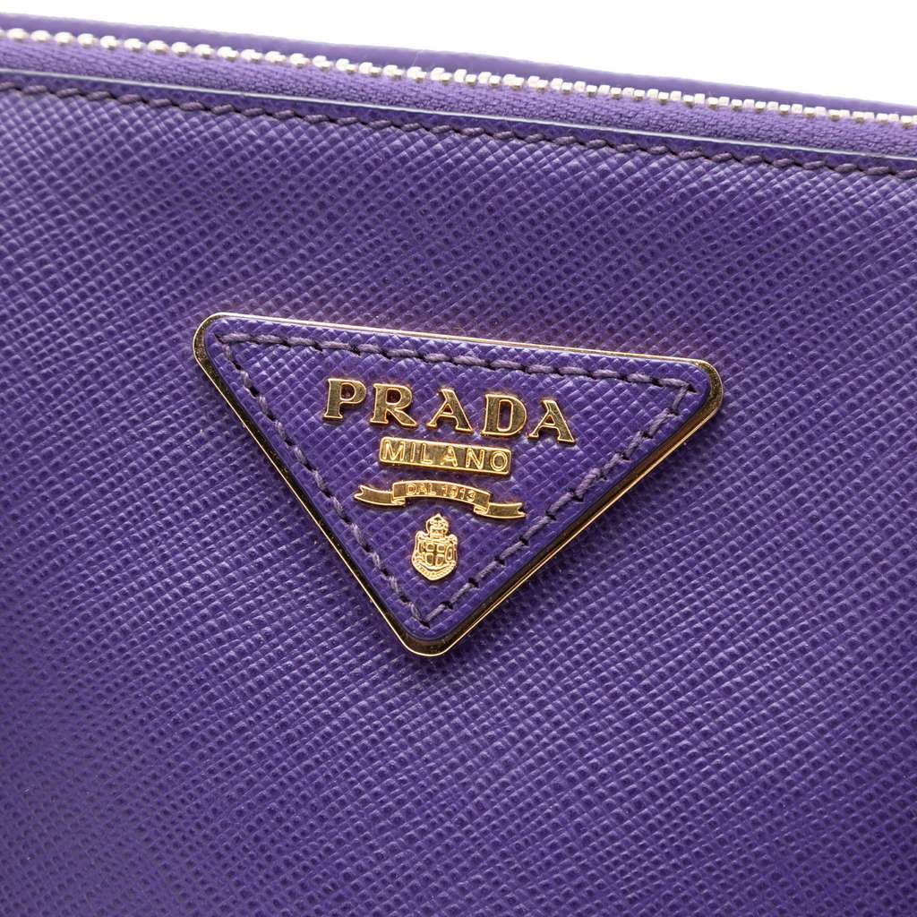 Prada Small Saffiano Lux Galleria Double Zip Satchel Purple Leather Very good condition - Box View