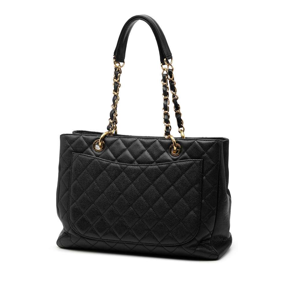 Chanel Caviar Grand Shopping Tote Black Leather Good - Back View