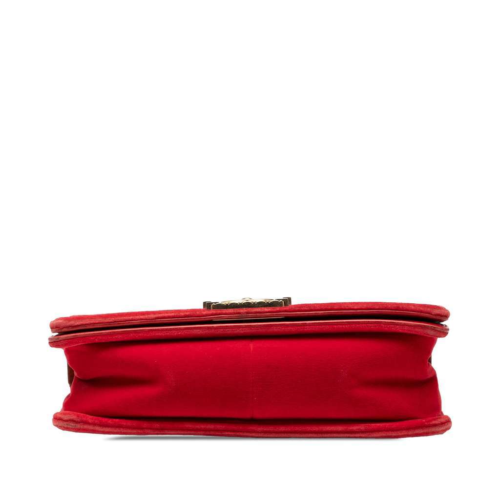 Chanel Old Medium Quilted Tweed and Velvet Boy Flap Red Velvet Very good - Inside View