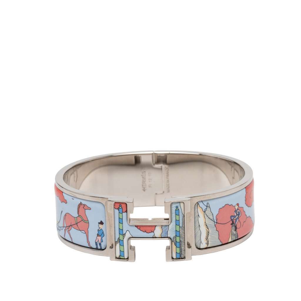 Hermès Wide Enamel Cosmographia Universalis Clic Clac H Bracelet PM Blue Very good - Front View