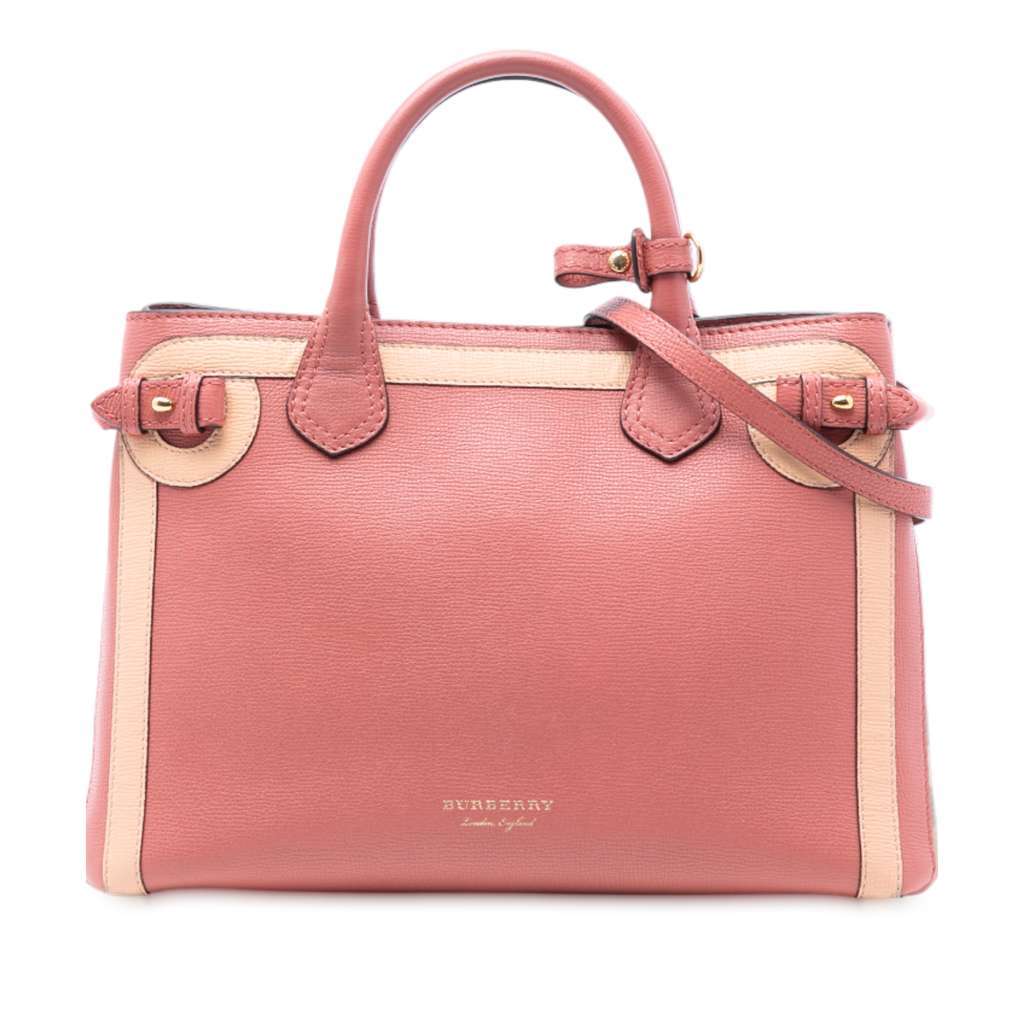 Burberry Medium Bicolor Leather and House Check Banner Satchel Pink Leather Very good - Front View