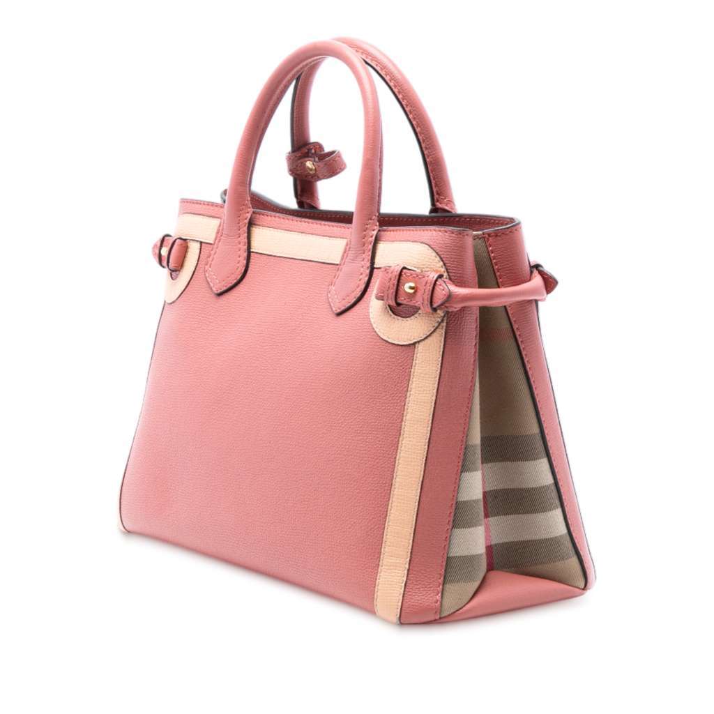 Burberry Medium Bicolor Leather and House Check Banner Satchel Pink Leather Very good - Back View