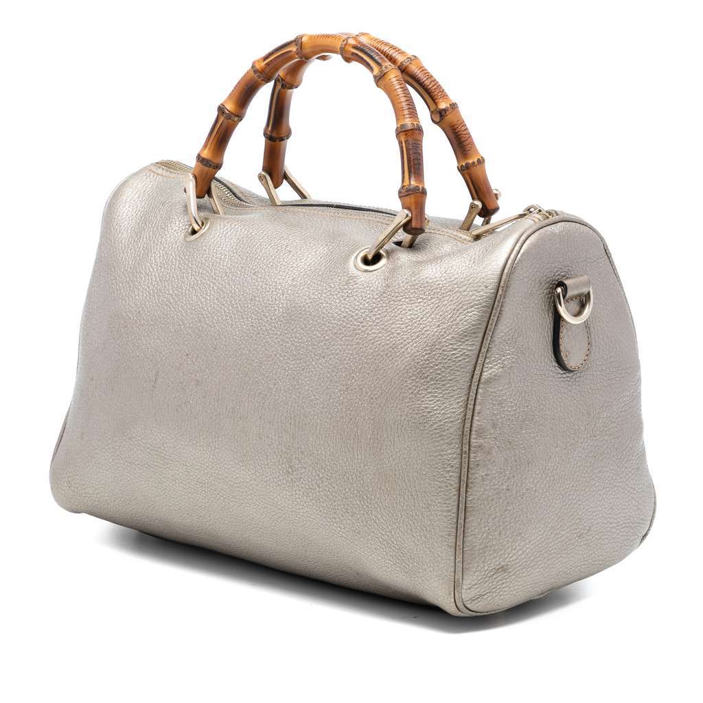 Gucci Medium Calfskin Bamboo Shopper Boston Bag Gold Leather Very good - Back View