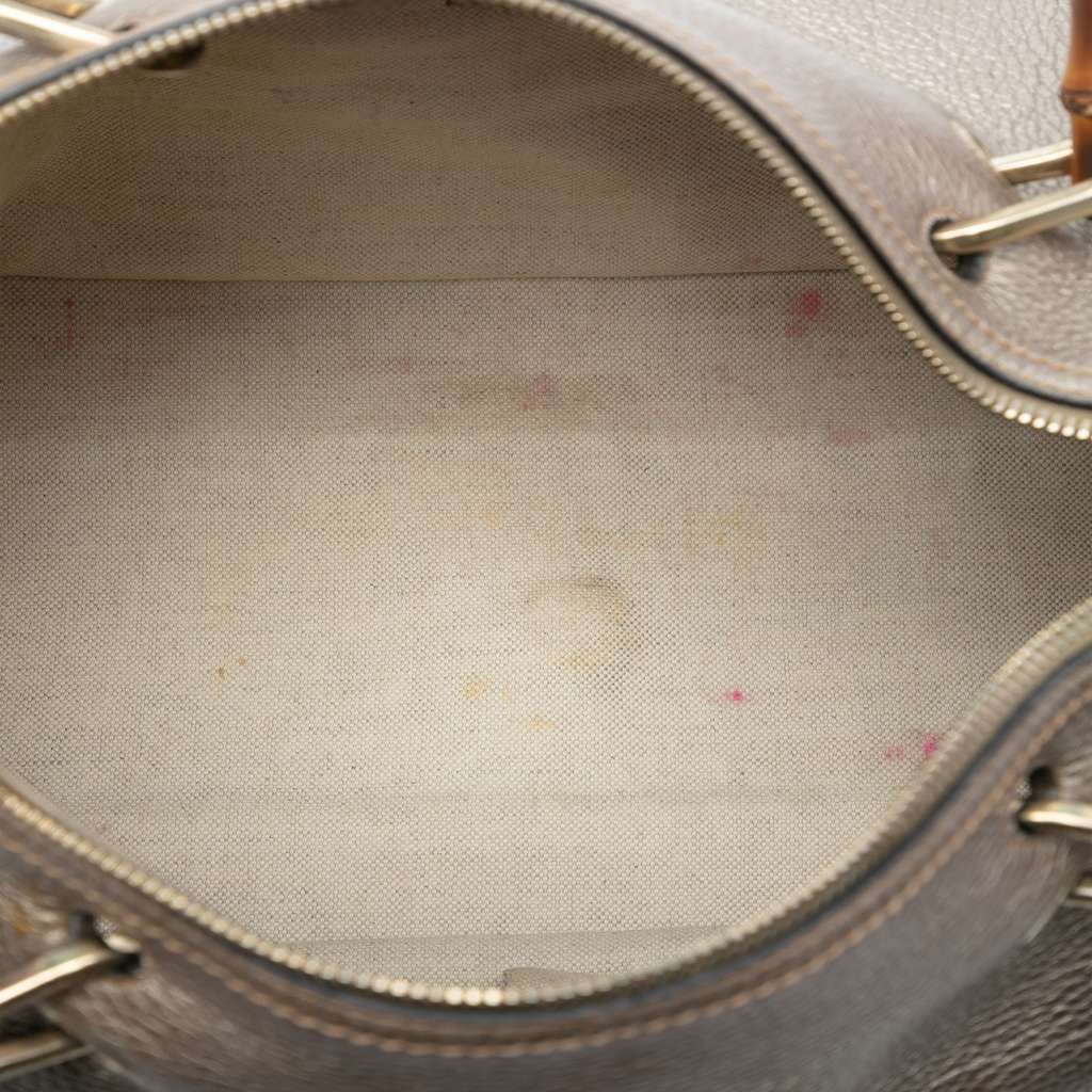 Gucci Medium Calfskin Bamboo Shopper Boston Bag Gold Leather Very good - Model View