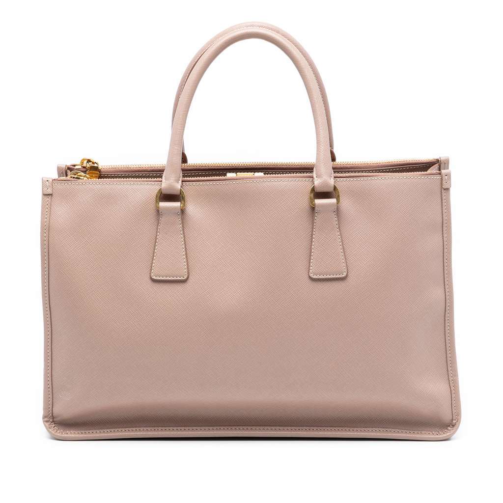 Prada Saffiano Lux Double Zip Frame Tote Brown Leather Very good - Front View