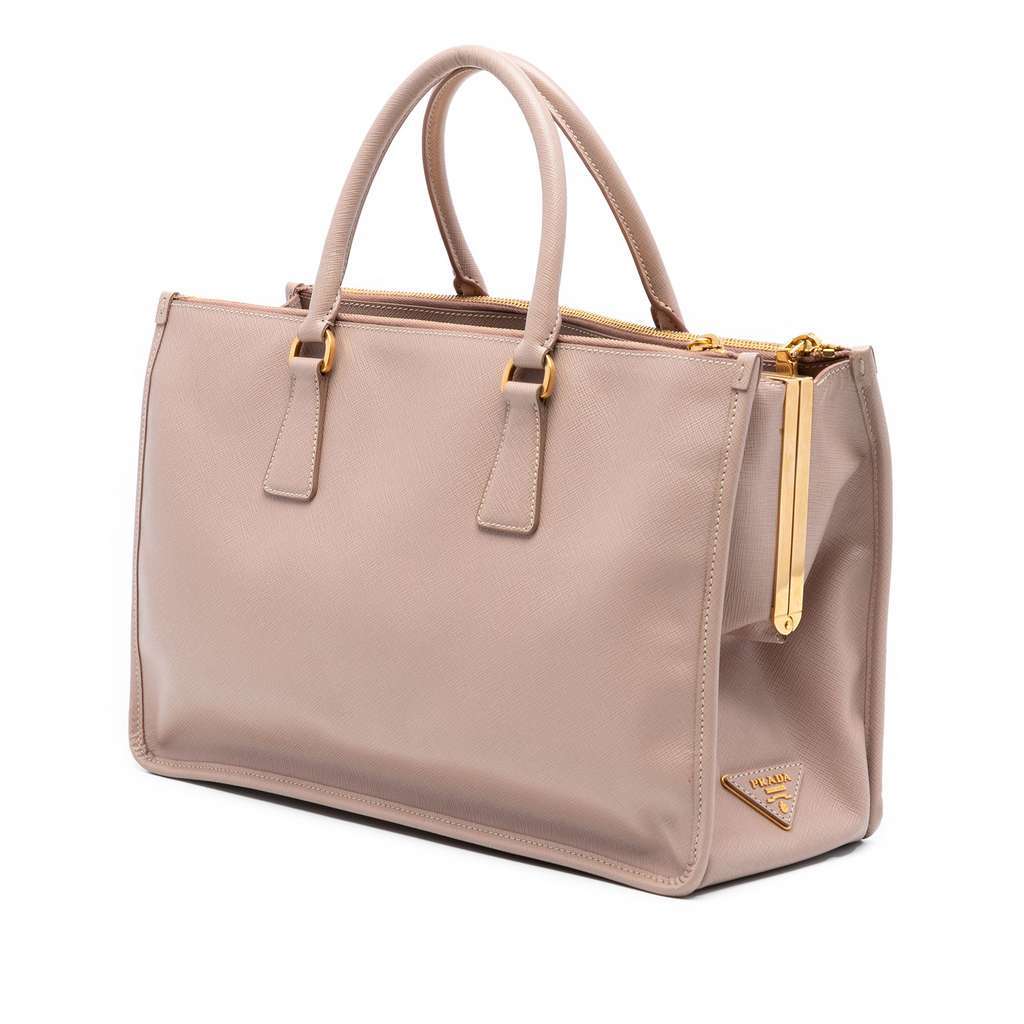 Prada Saffiano Lux Double Zip Frame Tote Brown Leather Very good - Back View