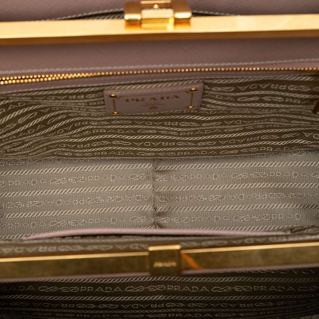 Prada Saffiano Lux Double Zip Frame Tote Brown Leather Very good - Model View