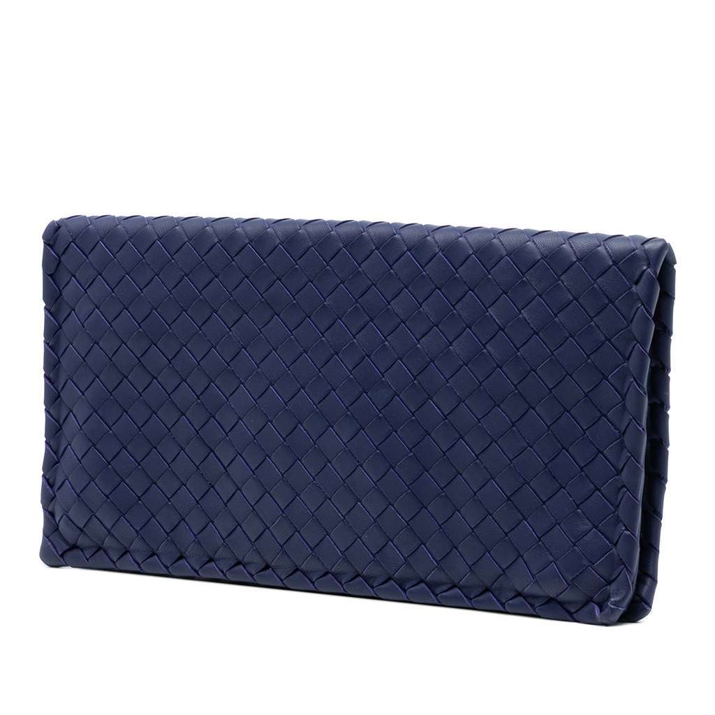 Bottega Veneta Nappa Intrecciato Turn Lock Clutch Blue Leather Very good condition - Back View