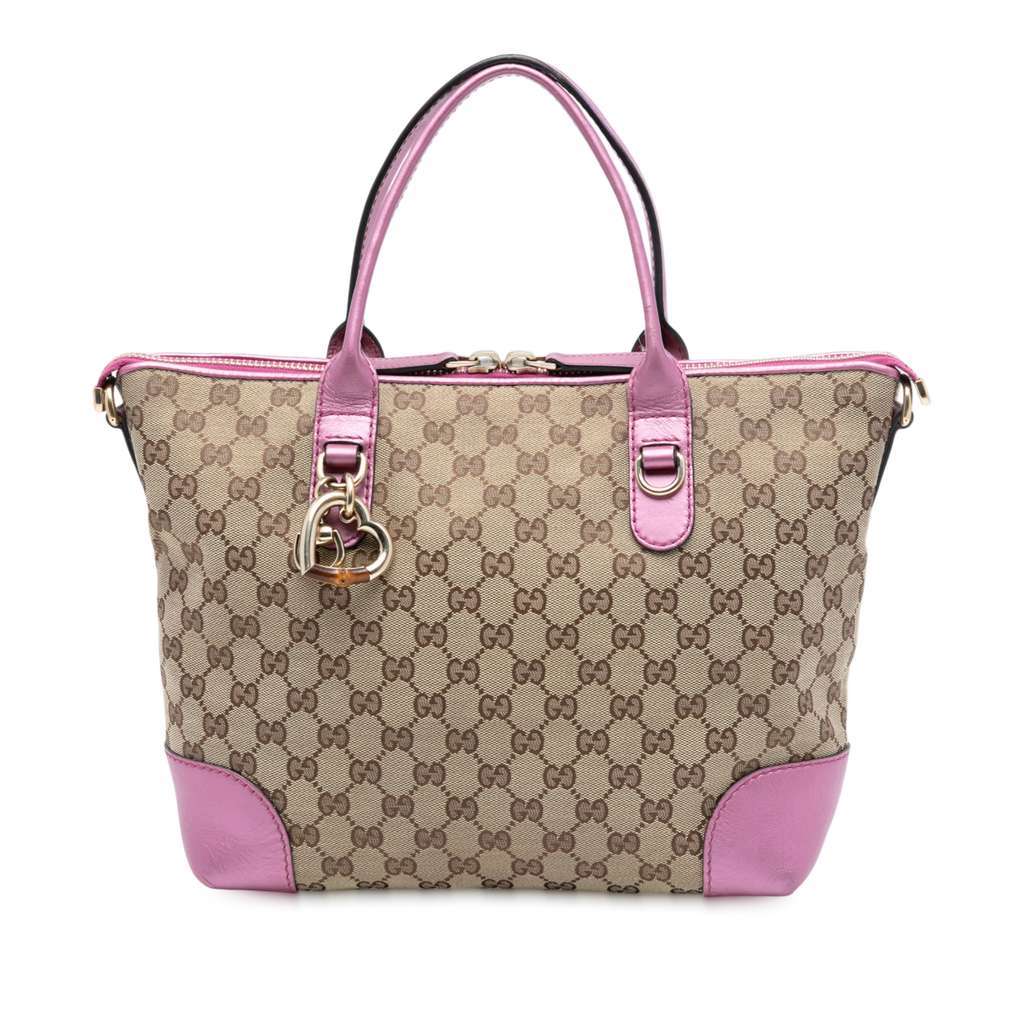 Gucci GG Canvas Heart Bit Satchel Brown Canvas Good - Front View