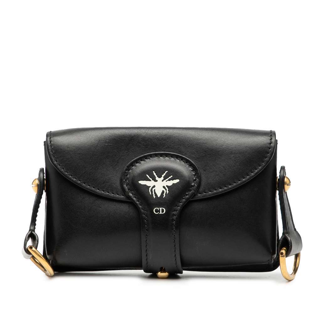 Dior Mini Leather D Bee Saddle Bag Black Leather Very good - Front View