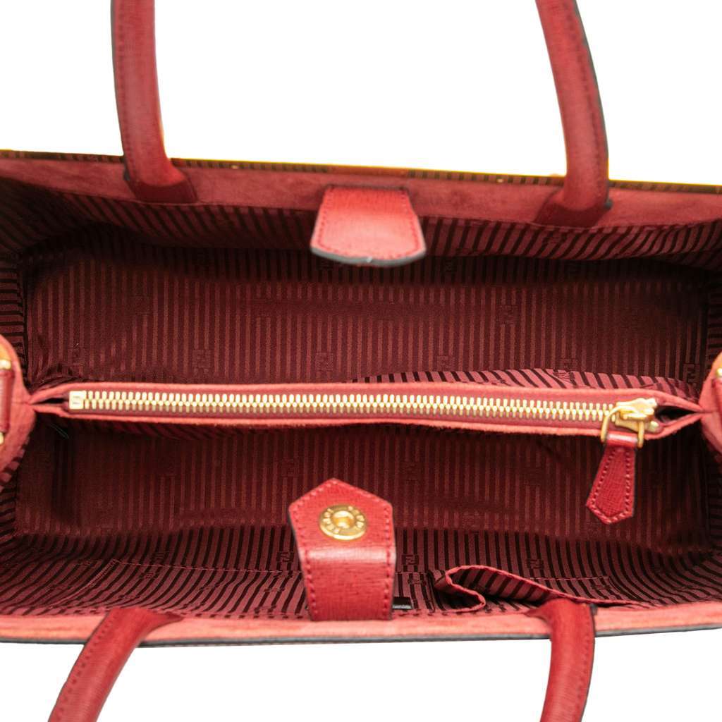 Fendi Medium Leather and Pony Hair 2Jours Satchel Red Leather Good - Model View