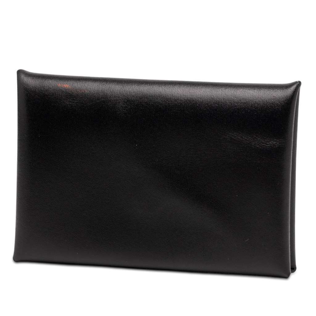 Hermès Box Calf Calvi Card Holder Black Leather Very good condition - Back View