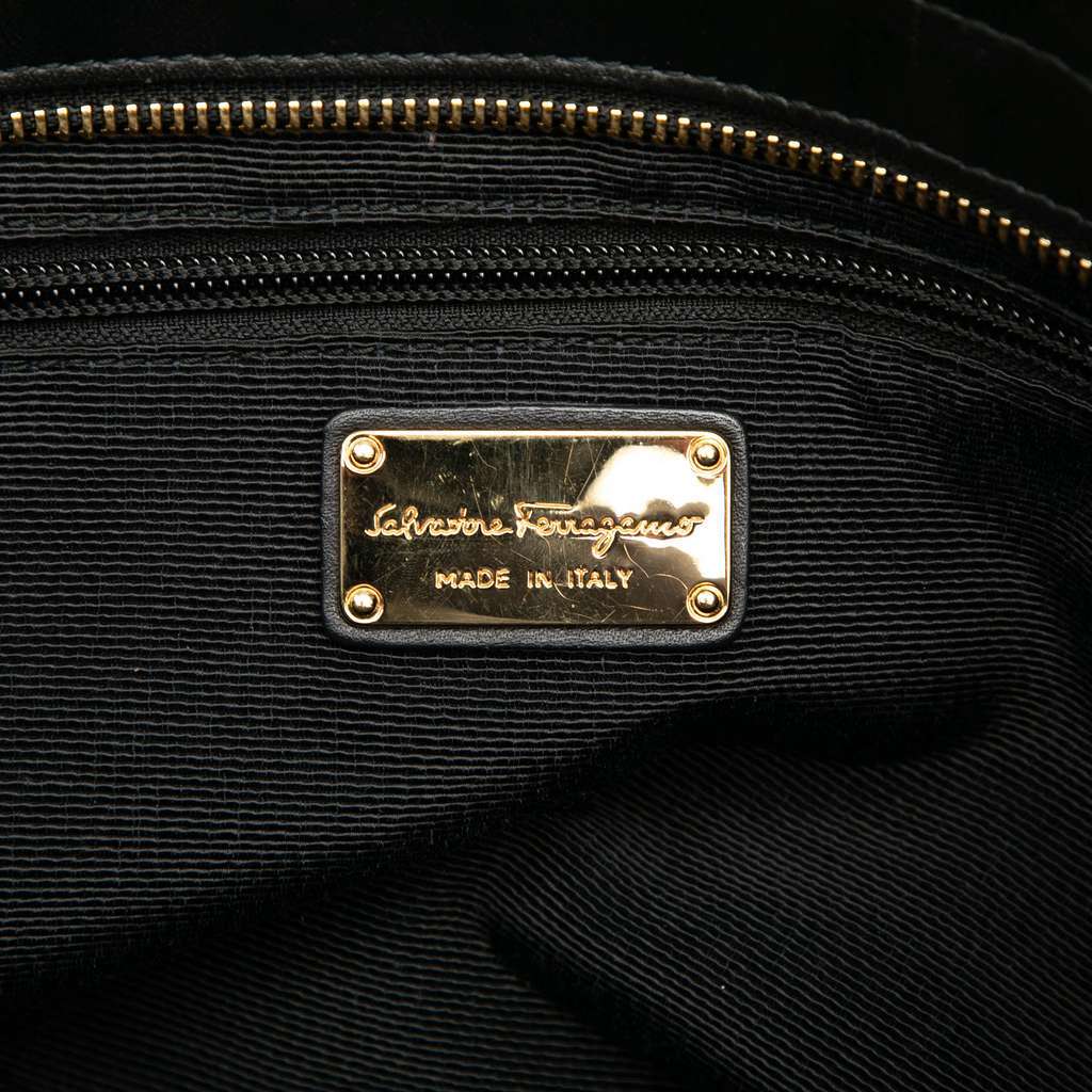 Salvatore Ferragamo Nylon Leopard Print Gancini Tote Black Very good condition - Box View