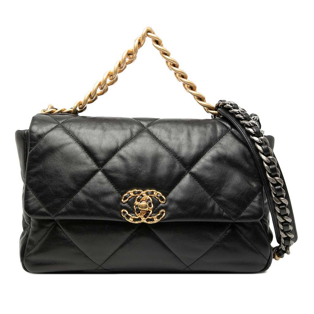 Chanel Large Lambskin 19 Flap Black Leather Very good condition - Front View