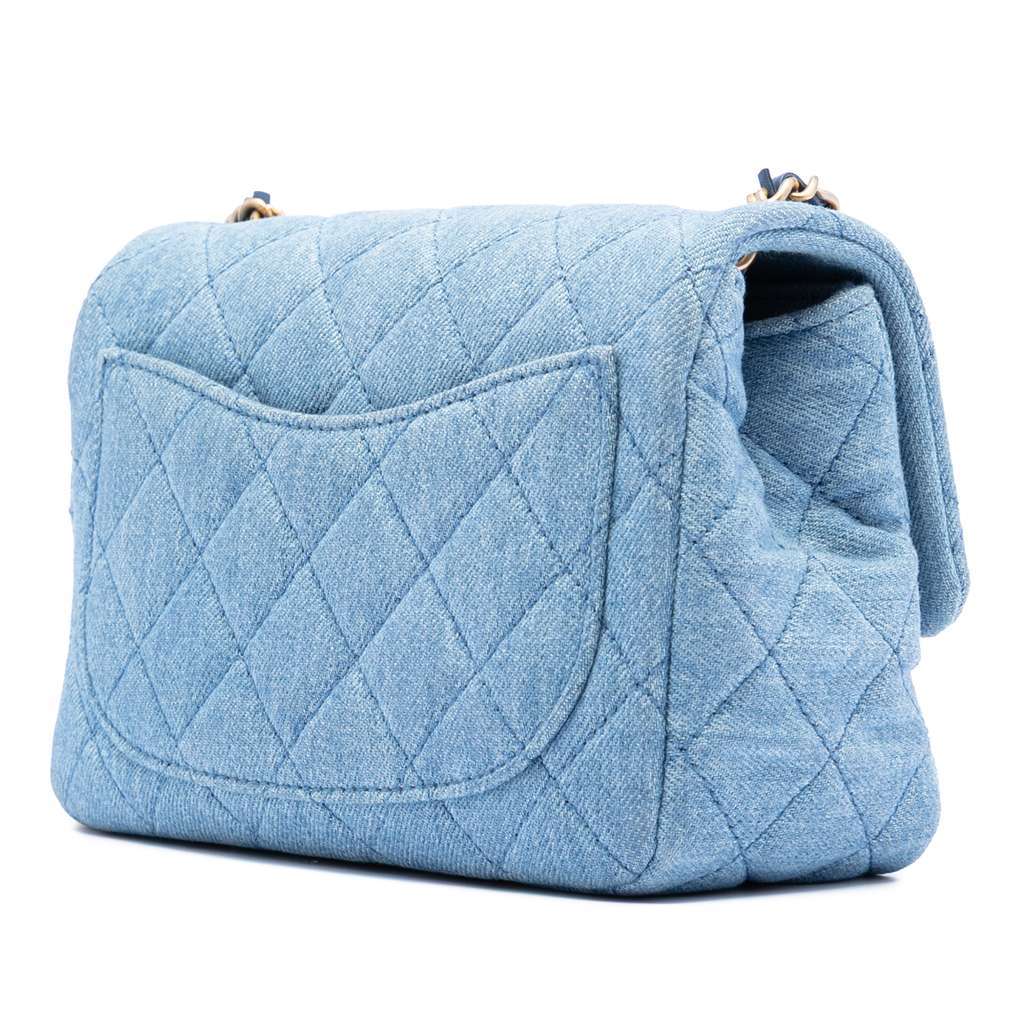 Chanel Mini Square Classic Denim Pearl Crush Single Flap Blue Denim Good - Back View