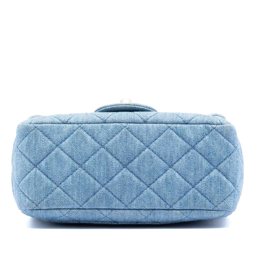 Chanel Mini Square Classic Denim Pearl Crush Single Flap Blue Denim Good - Inside View