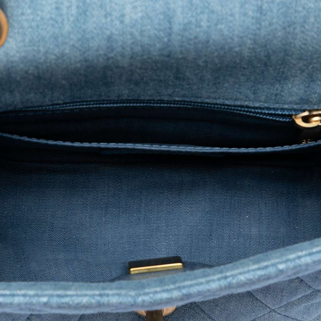 Chanel Mini Square Classic Denim Pearl Crush Single Flap Blue Denim Good - Model View