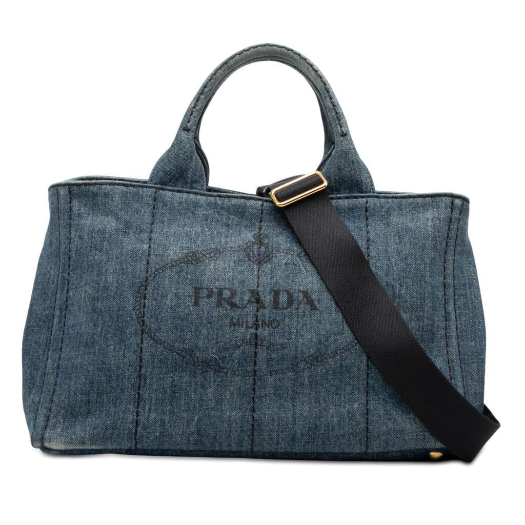 Prada Denim Canapa Logo Satchel Blue Denim Very good condition - Front View