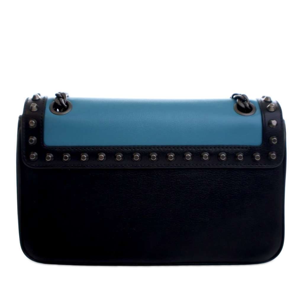 Prada Bicolor Glace Calfskin Studded Crossbody Blue Leather Very good - Model View