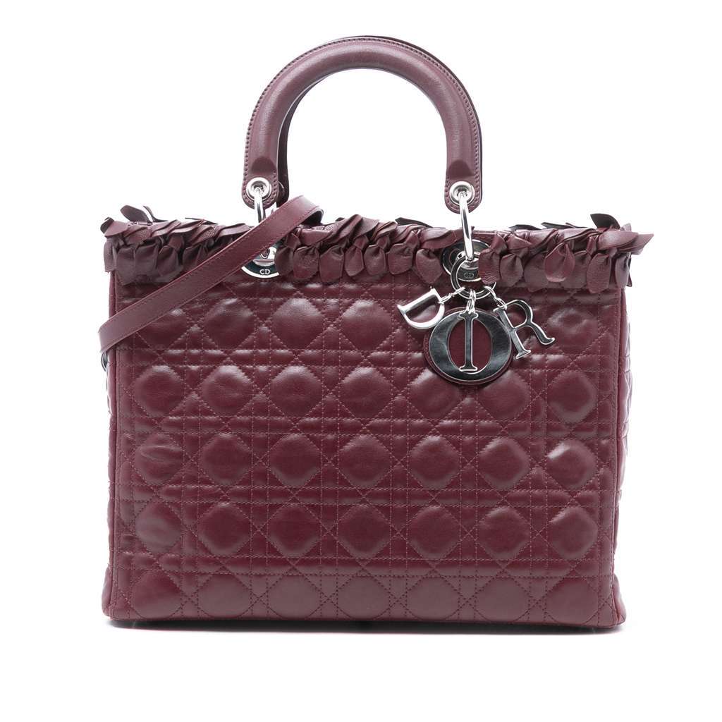 Dior Large Lambskin Cannage Bow Lady Dior Red Leather Very good - Front View